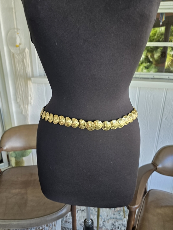 Vintage 90s Stretchy Gold Coin Link Waist Belt Boho Chic Summer Festival Vibes main image 7